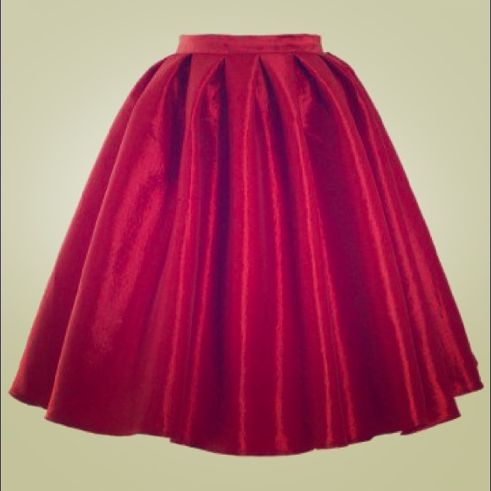 Red A-Line Midi Skirt